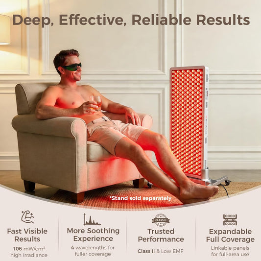Red Light Therapy Panel, 4 Wavelengths Full Body Infrared Light Therapy, 300 Elite Grade Dual Chip Leds, FSA-HSA Red Light Device at Home, Ideal for Body, Face. 500W. Modular Design.