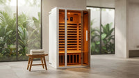 2 Person Extendable FAR Infrared Sauna for Home, Hemlock Wood Low EMF 6 Carbon Heaters Indoor Saunas with LED Lights, Bluetooth Speaker, Digital Control Panel, and Seating Bench — Lifestyle