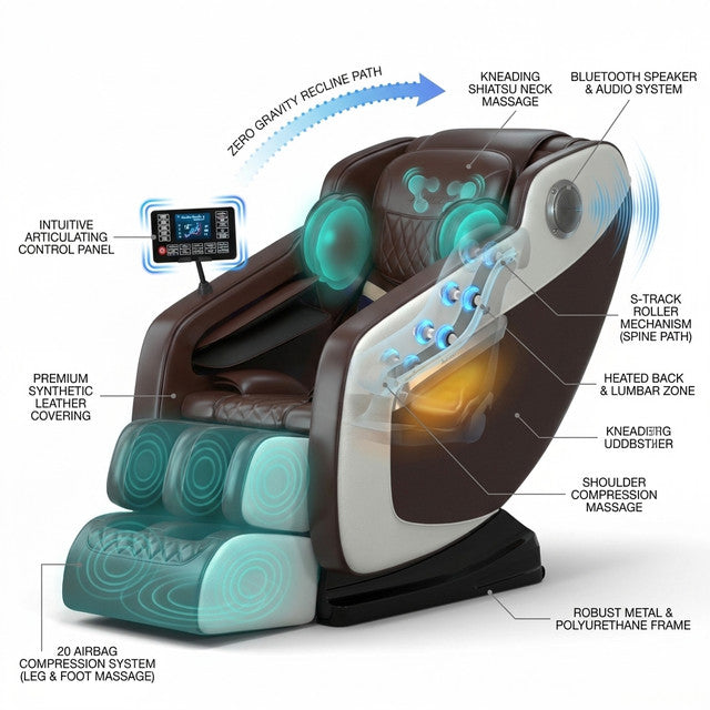 Full Body Massage Chair with Zero Gravity, Heated Back & Legs, 20 Airbags, Bluetooth, Shiatsu Recliner for Home — How It Works