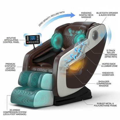 Full Body Massage Chair with Zero Gravity, Heated Back & Legs, 20 Airbags, Bluetooth, Shiatsu Recliner for Home — How It Works