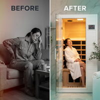 Home Infrared Sauna Built for Daily Wellness, Hemlock Wood Construction, 6 Carbon Heaters, Bluetooth Enabled — Before & After