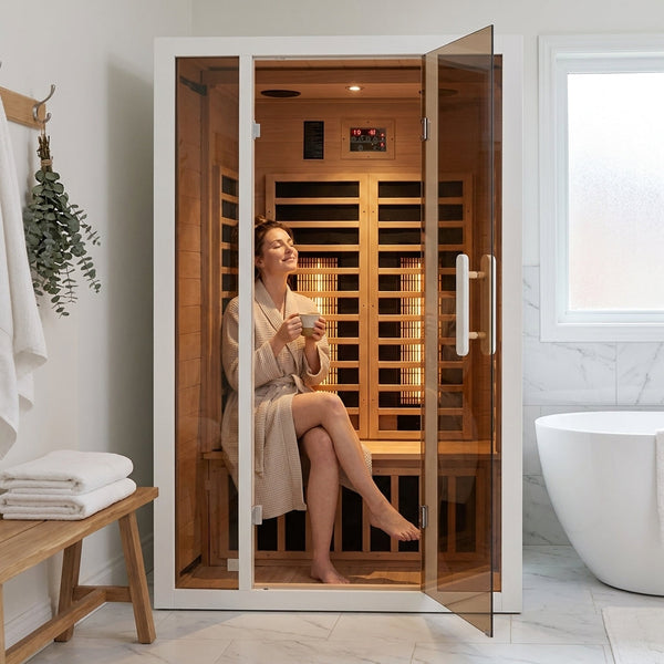 Infrared Sauna Built for Daily Wellness, Hemlock Wood Construction, 6 Carbon Heaters, Bluetooth Enabled