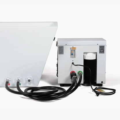 Revive external chiller equipment with housing open, showing internal components, hoses and cables