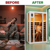 2 Person Extendable FAR Infrared Sauna for Home, Hemlock Wood Low EMF 6 Carbon Heaters Indoor Saunas with LED Lights, Bluetooth Speaker, Digital Control Panel, and Seating Bench — Before & After