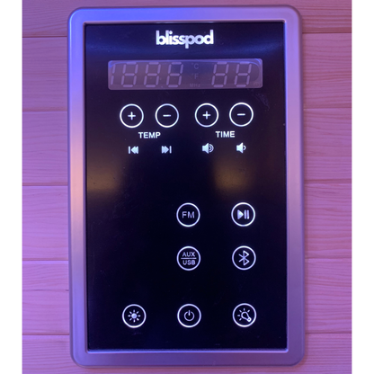 Blisspod Helsinki Deluxe digital touch control panel for adjusting sauna settings