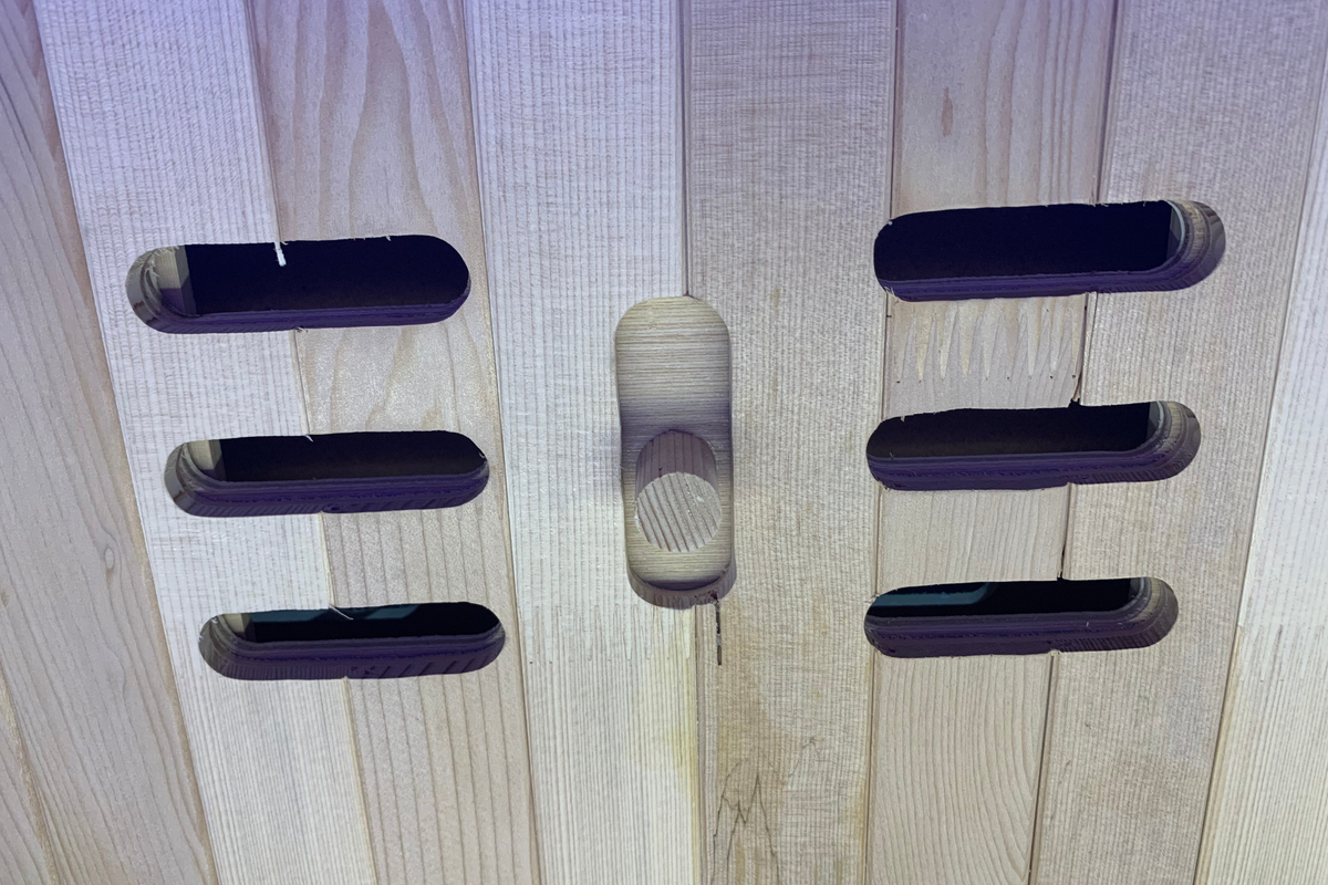 Close-up of slotted interior panel inside Blisspod Helsinki Deluxe infrared sauna