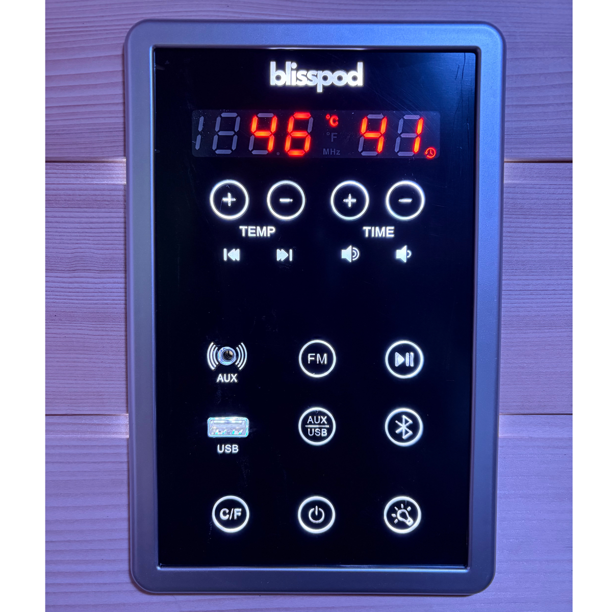 Blisspod Malmo digital control panel for temperature, timer, audio and lighting
