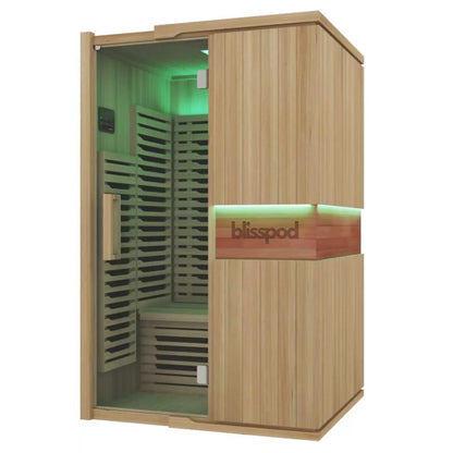 Blisspod Milano 2-person full spectrum infrared sauna with Canadian hemlock wood and glass door
