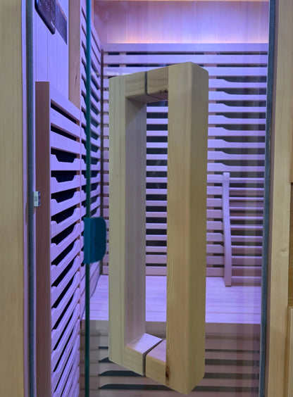 Interior infrared heating panels inside the Blisspod Milano sauna
