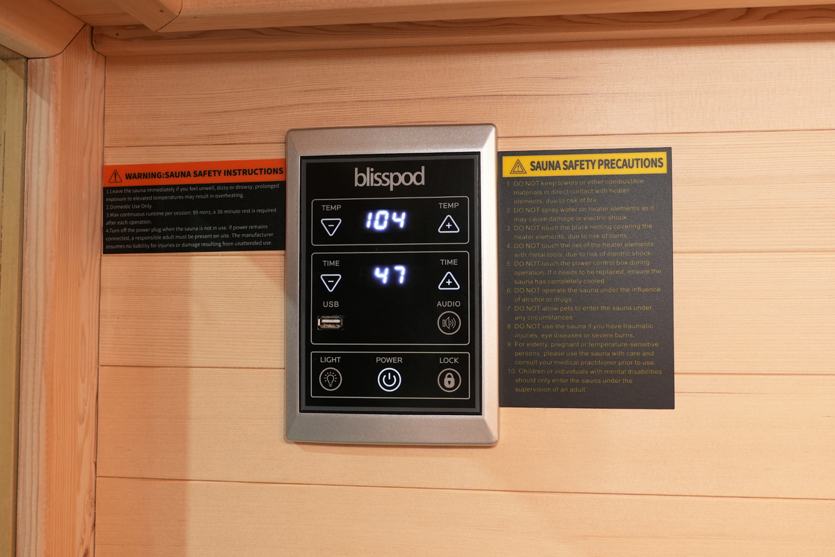 Blisspod Vantaa RED sauna digital control panel for temperature and session settings