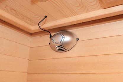 Built-in ceiling speaker inside the Blisspod Venetian RED infrared sauna
