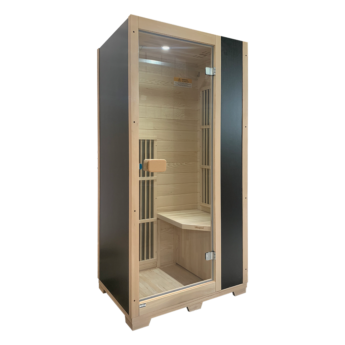 Front angled view of Blisspod Vienna infrared sauna in black
