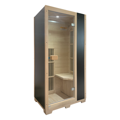 Front angled view of Blisspod Vienna infrared sauna in black
