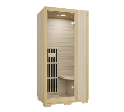 Blisspod Vienna personal infrared sauna in natural wood finish
