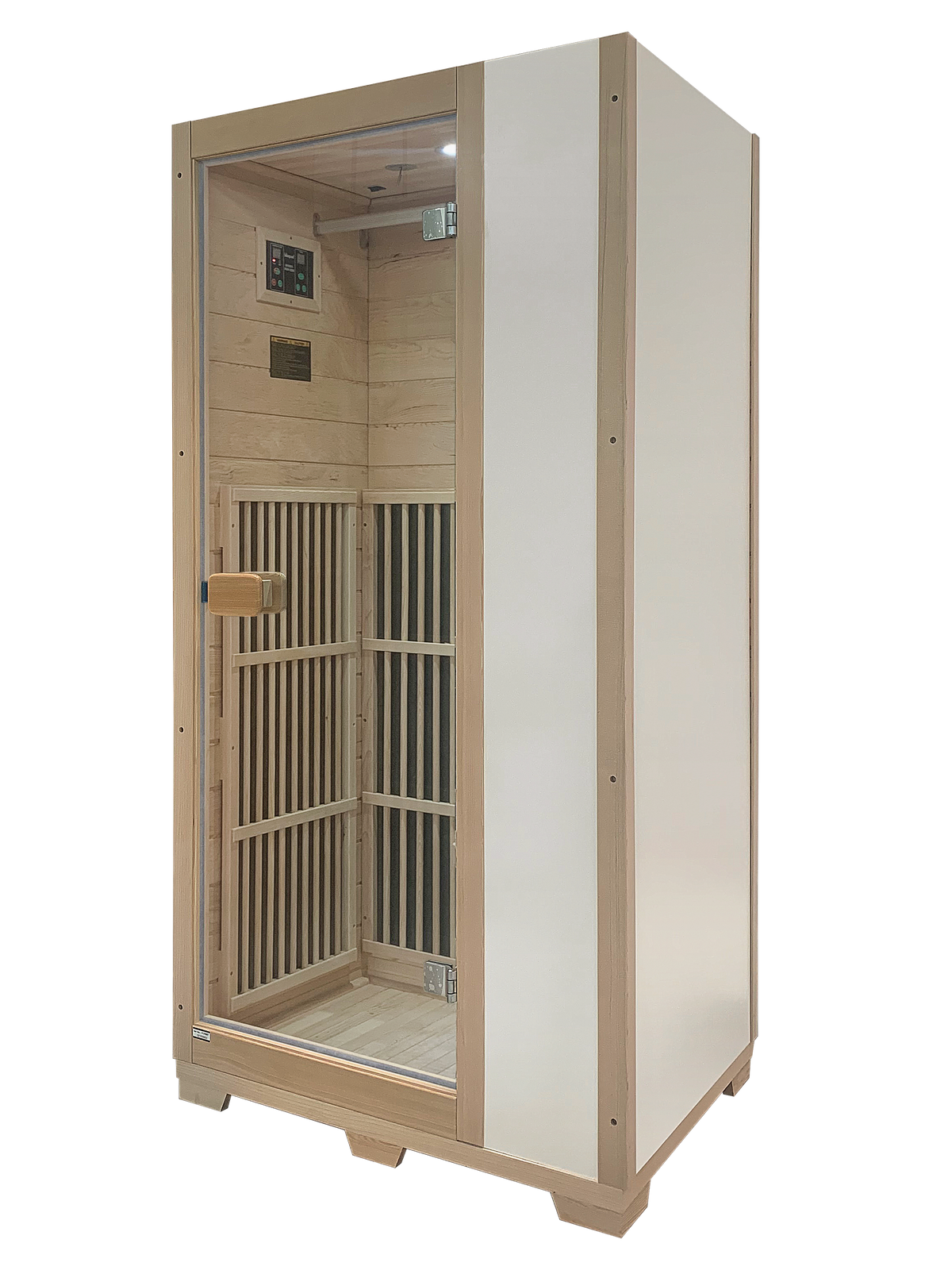 Blisspod Vienna 1-person far infrared sauna with white exterior panels
