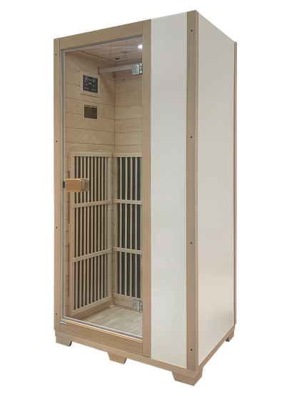 Blisspod Vienna 1-person far infrared sauna with white exterior panels
