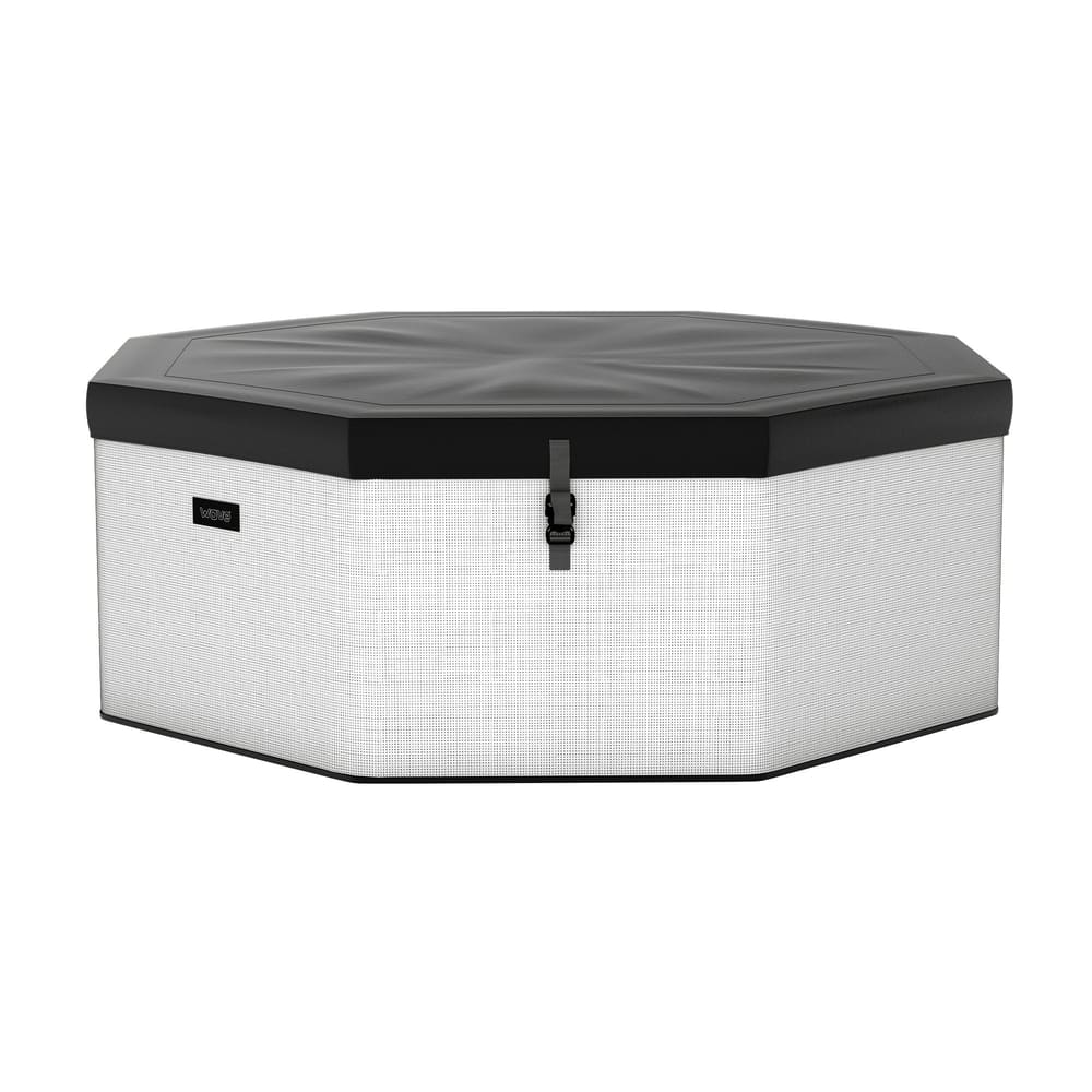 Como 6-person octagonal foam hot tub with light woven-pattern exterior and dark cover fitted