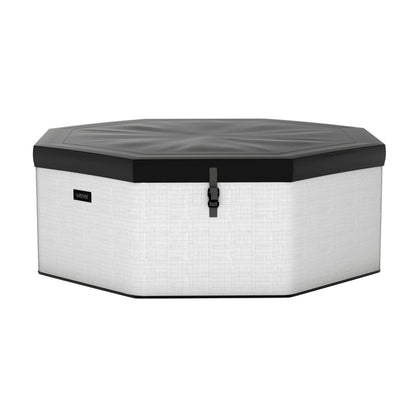 Como 6-person octagonal foam hot tub with light woven-pattern exterior and dark cover fitted