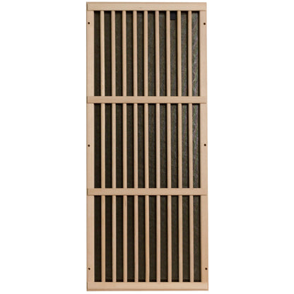 Close-up of vertical heater panel inside the Durasage 2-person far infrared sauna