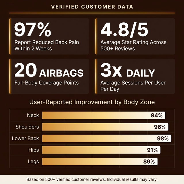 Full Body Massage Chair with Zero Gravity, Heated Back & Legs, 20 Airbags, Bluetooth, Shiatsu Recliner for Home — Results & Stats