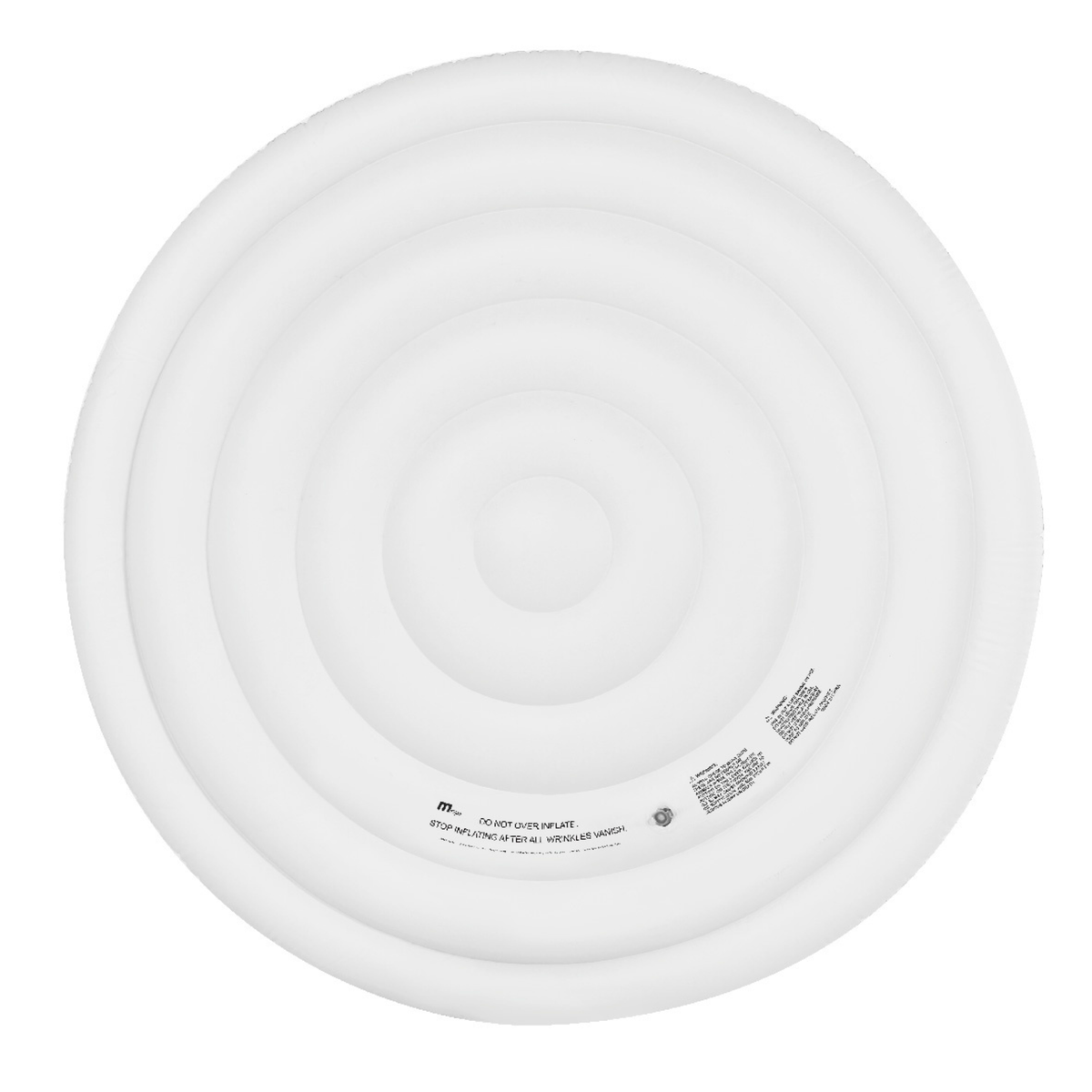 White circular hot tub cover insert with concentric raised rings and a valve near the edge