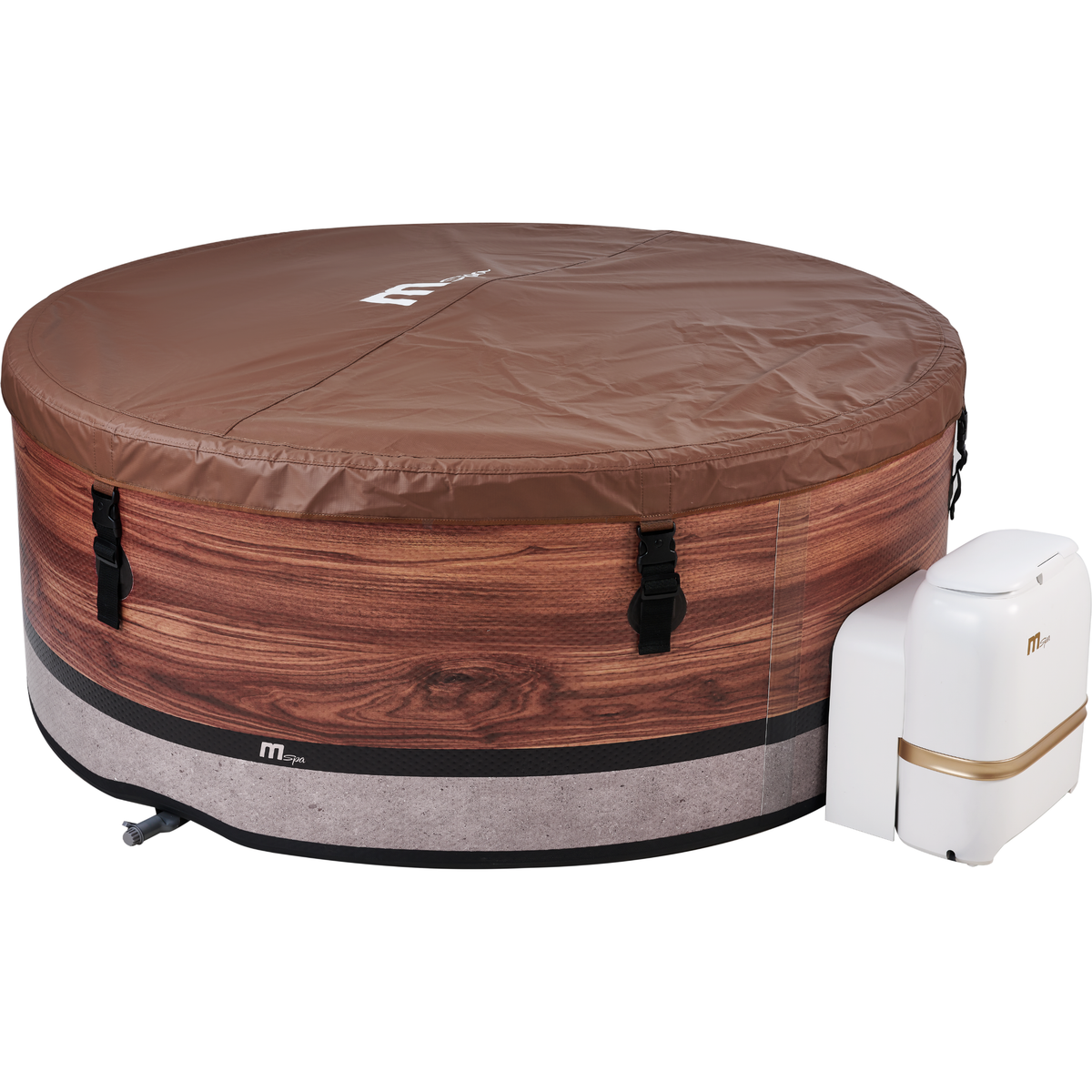 MSpa DUET-ECO round hot tub with matching cover and external control box
