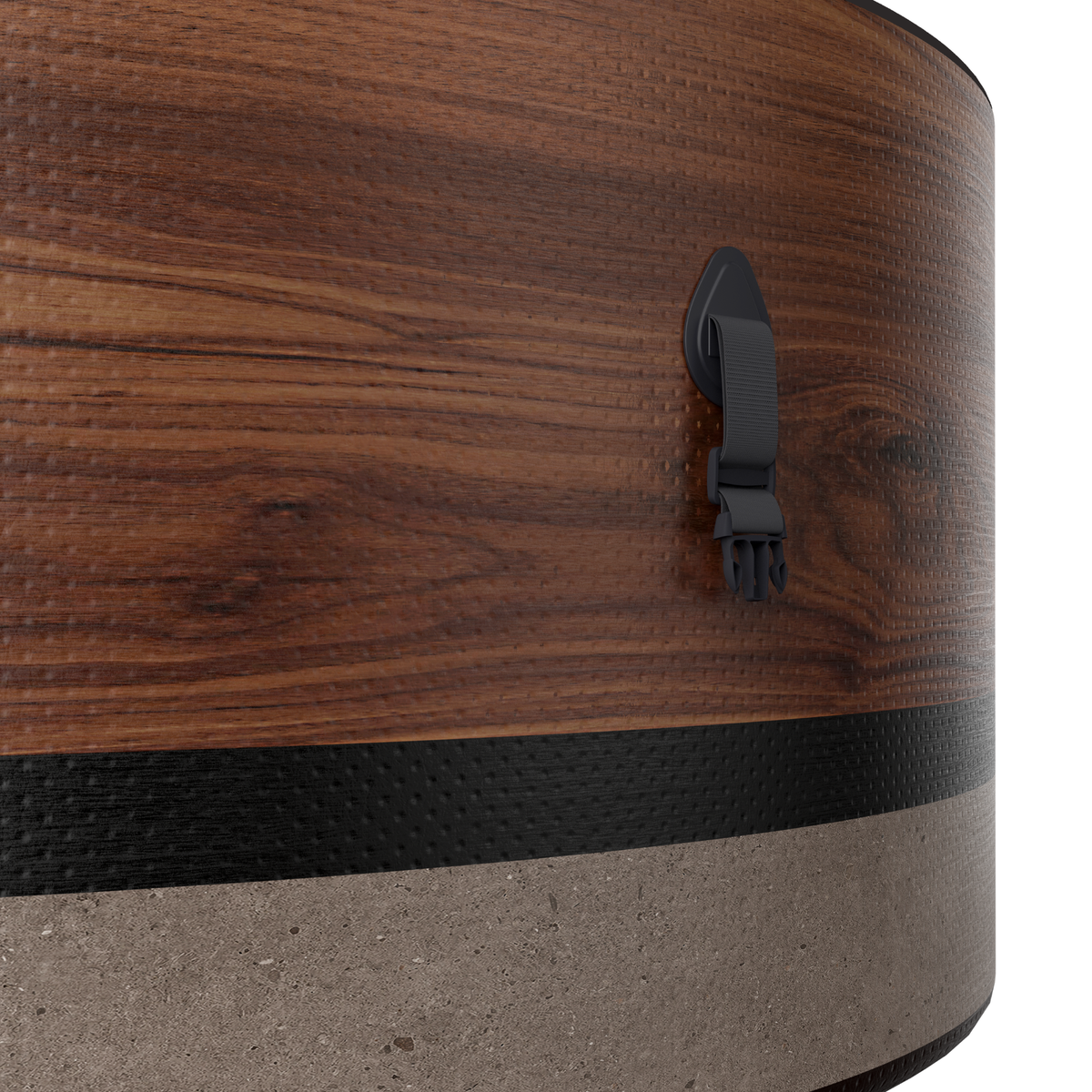 Close-up of the MSpa DUET-ECO hot tub showing its wood-look exterior finish