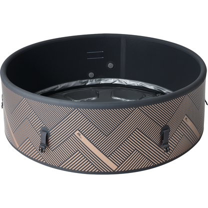 MSpa MONO round inflatable hot tub showing its open interior and geometric exterior design